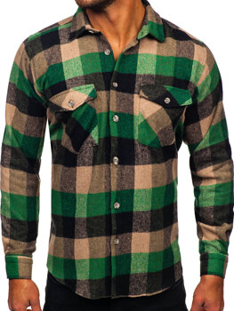 Zelená pánska flanelová košeľa s dlhými rukávmi Bolf 20723