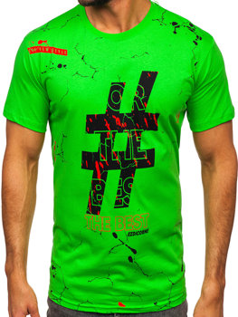 Zelené-neónové pánske bavlnené tričko s potlačou Bolf 14728