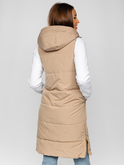 Béžová, dlhá dámska obojstranná prešívaná vesta Bolf B8022