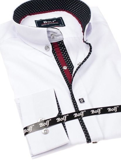 Biela pánska elegantá košeľa s dlhými rukávmi BOLF 7722