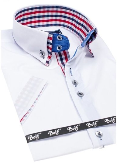 Biela pánska elegantná košeľa s krátkymi rukávmi BOLF 3507