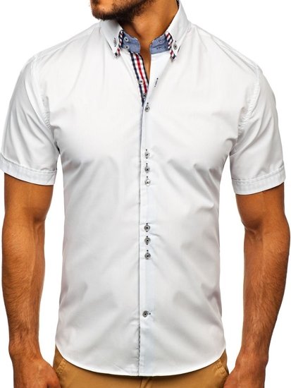 Biela pánska elegantná košeľa s krátkymi rukávmi BOLF 3507
