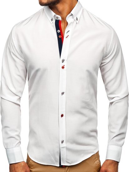 Biela pánska košeľa s dlhými rukávmi Bolf 20710