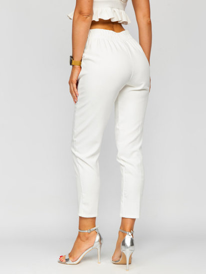 Biele dámske látkové nohavice s ozdobnými gombíkmi Bolf 8155