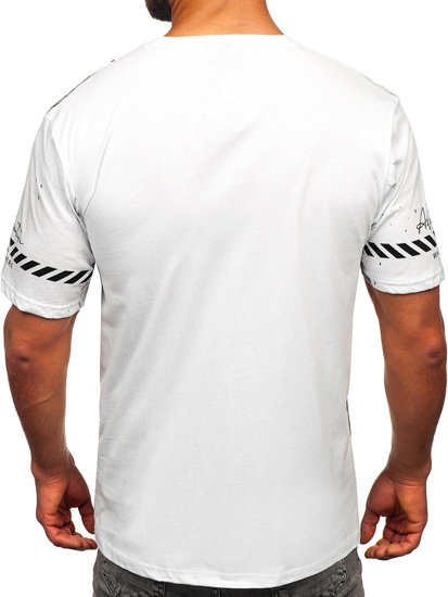 Biele pánske bavlnené tričko s potlačou Bolf 11003