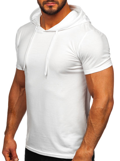 Biele pánske tričko s kapucňou bez potlače Bolf 8T89