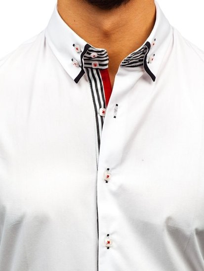 Bielo-čierna pánska elegantá košeľa s dlhými rukávmi BOLF 1747