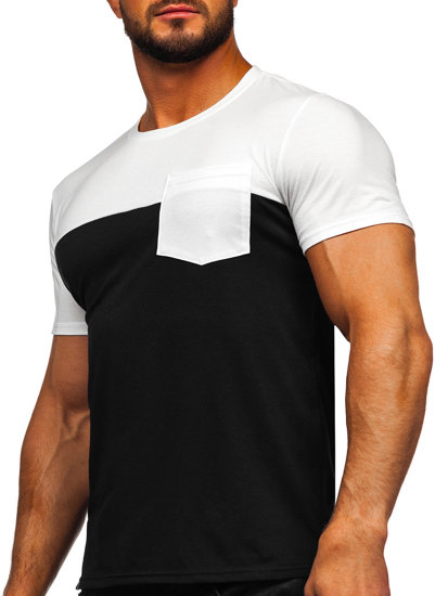 Bielo-čierne pánske tričko s náprsným vreckom Bolf 8T91