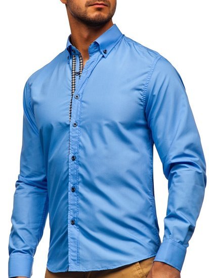 Blankytne modrá pánska košeľa s dlhými rukávmi Bolf 20715
