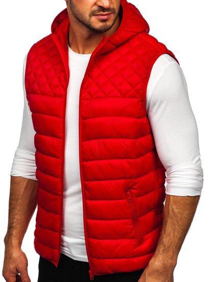 Červená pánska prešívaná vesta s kapucňou Bolf HDL88003