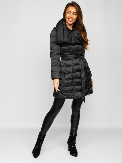 Čierna dámska dlhá zimná bunda Bolf J9061
