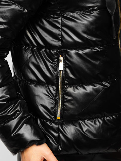 Čierna dámska prešívaná obojstranná zimná bunda s kapucňou Bolf P6631