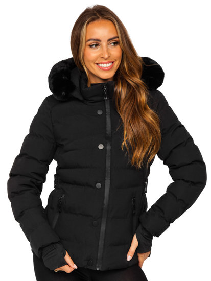 Čierna dámska prešívaná zimná bunda s kapucňou Bolf 5M770