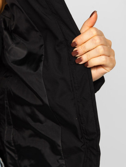 Čierna, dlhá dámska prešívaná zimná bunda s kapucňou Bolf 16M9061