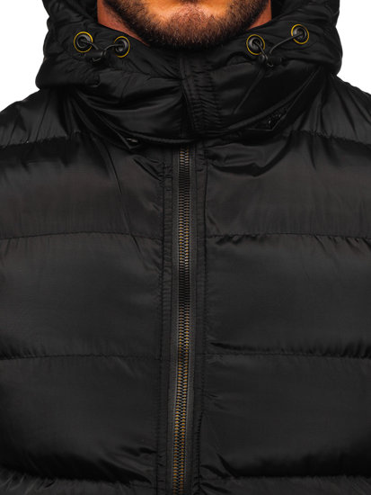 Čierna, hrubá pánska prešívaná vesta s kapucňou Bolf 7129