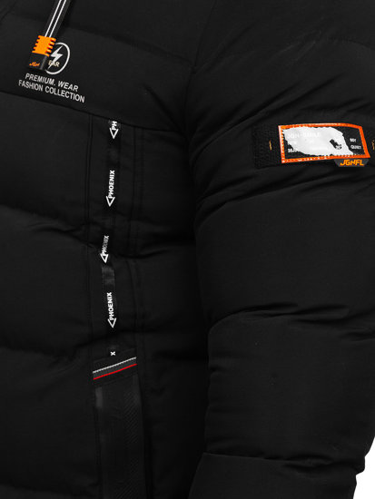 Čierna pánska dlhá prešívaná zimná bunda Bolf 22M53