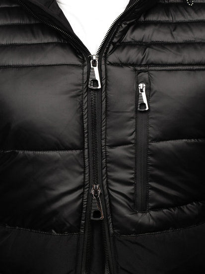 Čierna pánska dlhá prešívaná zimná bunda Bolf 22M62