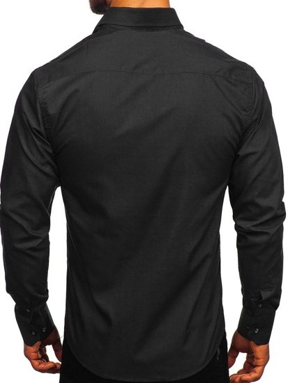 Čierna pánska elegantná košeľa s dlhými rukávmi BOLF 6944