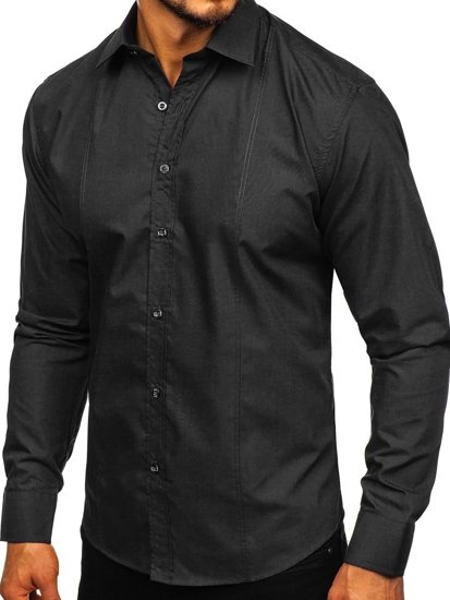 Čierna pánska elegantná košeľa s dlhými rukávmi Bolf 4705G