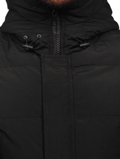 Čierna pánska prešívaná zimná bunda parka Bolf 5M790
