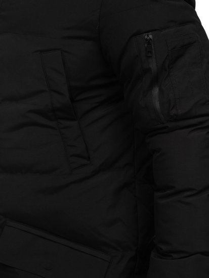 Čierna pánska prešívaná zimná bunda parka Bolf 5M790