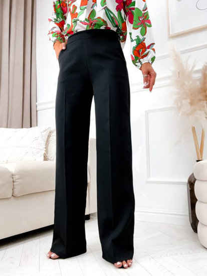 Čierne dámske látkové nohavice s rozšíreným strihom Bolf 8158