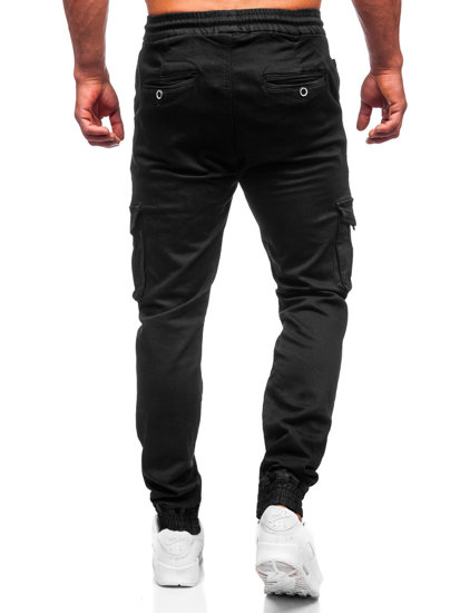 Čierne pánske látkové jogger nohavice s cargo vreckami Bolf KA9233