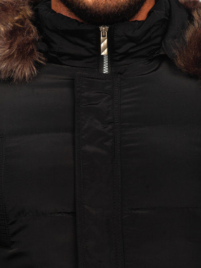 Czarna pikowana kurtka męska zimowa Denley 5M50