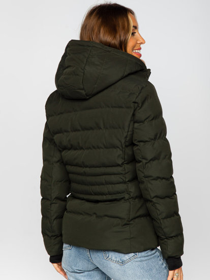 Khaki dámska prešívaná zimná bunda s kapucňou Bolf 5M769