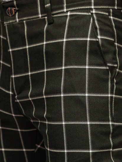 Khaki pánske látkové chino nohavice s károvaným vzorom Bolf 0002
