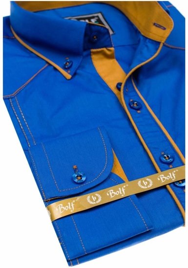 Kráľovský modrá pánska elegantá košeľa s dlhými rukávmi BOLF 4777