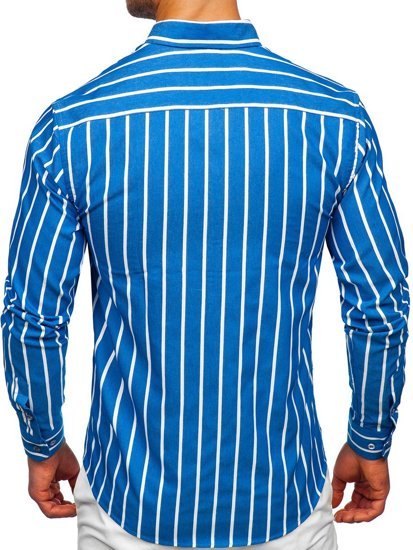 Modrá pánska pruhovaná košeľa s dlhými rukávmi Bolf 20730