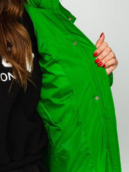 Zelená dámska dlhá prešívaná zimná bunda / kabát s kapucňou Bolf R6702