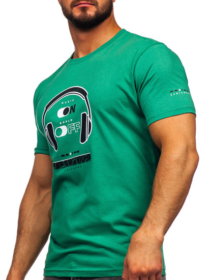 Zelené pánske bavlnené tričko s potlačou Bolf 14740