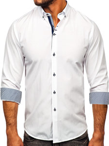 Biela pánska elegantná košeľa s dlhými rukávmi Bolf 5796-1