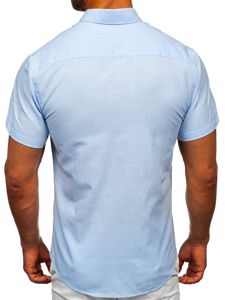 Blankytne modrá pánska bavlnená košeľa s krátkymi rukávmi Bolf 20501