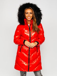 Červená dámska prešívaná zimná bunda s kapucňou Bolf 23069