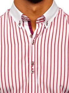 Červená pánska prúžkovaná košeľa s dlhými rukávmi Bolf 9713
