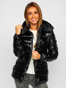 Čierna dámska prešívaná zimná bunda s kapucňou Bolf B9583