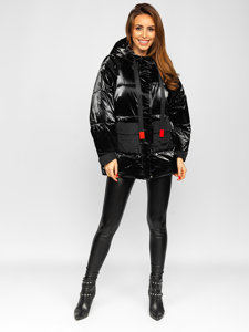 Čierna dámska prešívaná zimná bunda s kapucňou Bolf P6636