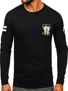 Čierne pánske tričko s dlhými rukávmi a potlačou Bolf 146746