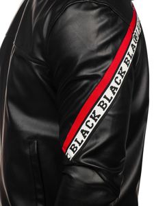 Čierno-červená pánska koženková bunda s kapucňou Bolf HY614