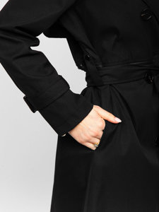 Čierny dámský dlhý trenčkot kabát s opaskom 2v1 (bunda) Bolf AG3011