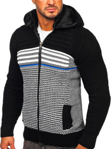 Čierny hrubý pánsky sveter/bunda so zapínaním na zips s kapucňou Bolf 2048