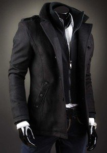 Čierny jednoradový pánsky kabát s vysokým golierom Bolf 8853D