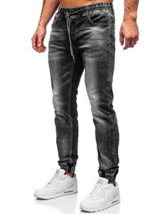 Czarne spodnie jeansowe joggery męskie Denley 30048S0