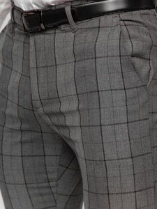 Grafitové pánske látkové chino nohavice s károvaným vzorom Bolf 0032