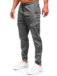 Grafitové pánske látkové jogger nohavice s cargo vreckami Bolf 384A