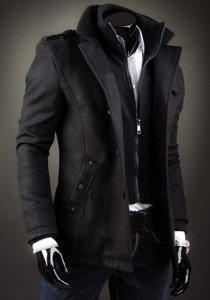 Pánsky čierny jednoradový kabát s vysokým golierom Bolf 8853B