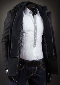 Pánsky čierny jednoradový kabát s vysokým golierom Bolf 8853B